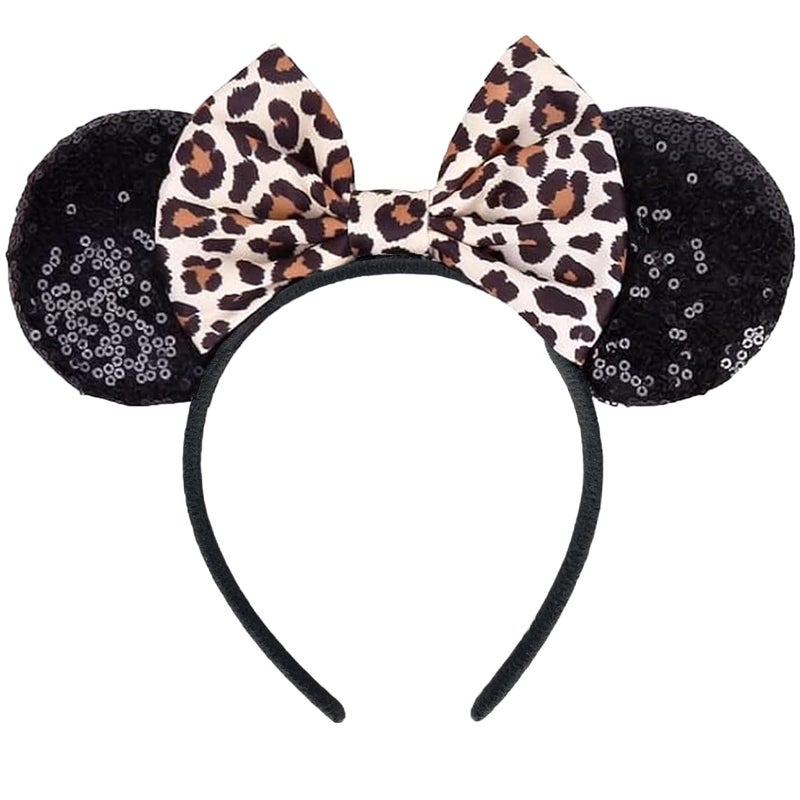 KICOFIT Mouse Ears Headbands Women Mice Ears Headhand Bows Shiny Glitter Birthday Party Themed Events (Leopard) - Image 1